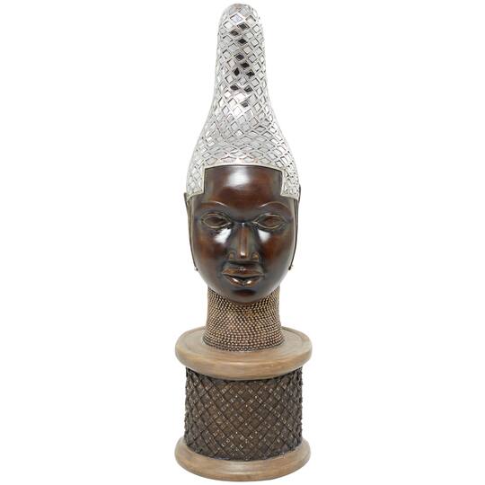 25" Brown & Silver Head Mask Sculpture